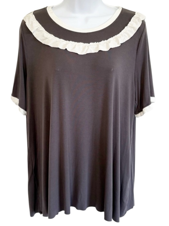 POL Tops - POL Ruffle Trim Tunic Top Gray White Boho Peasant Relaxed Fit Large